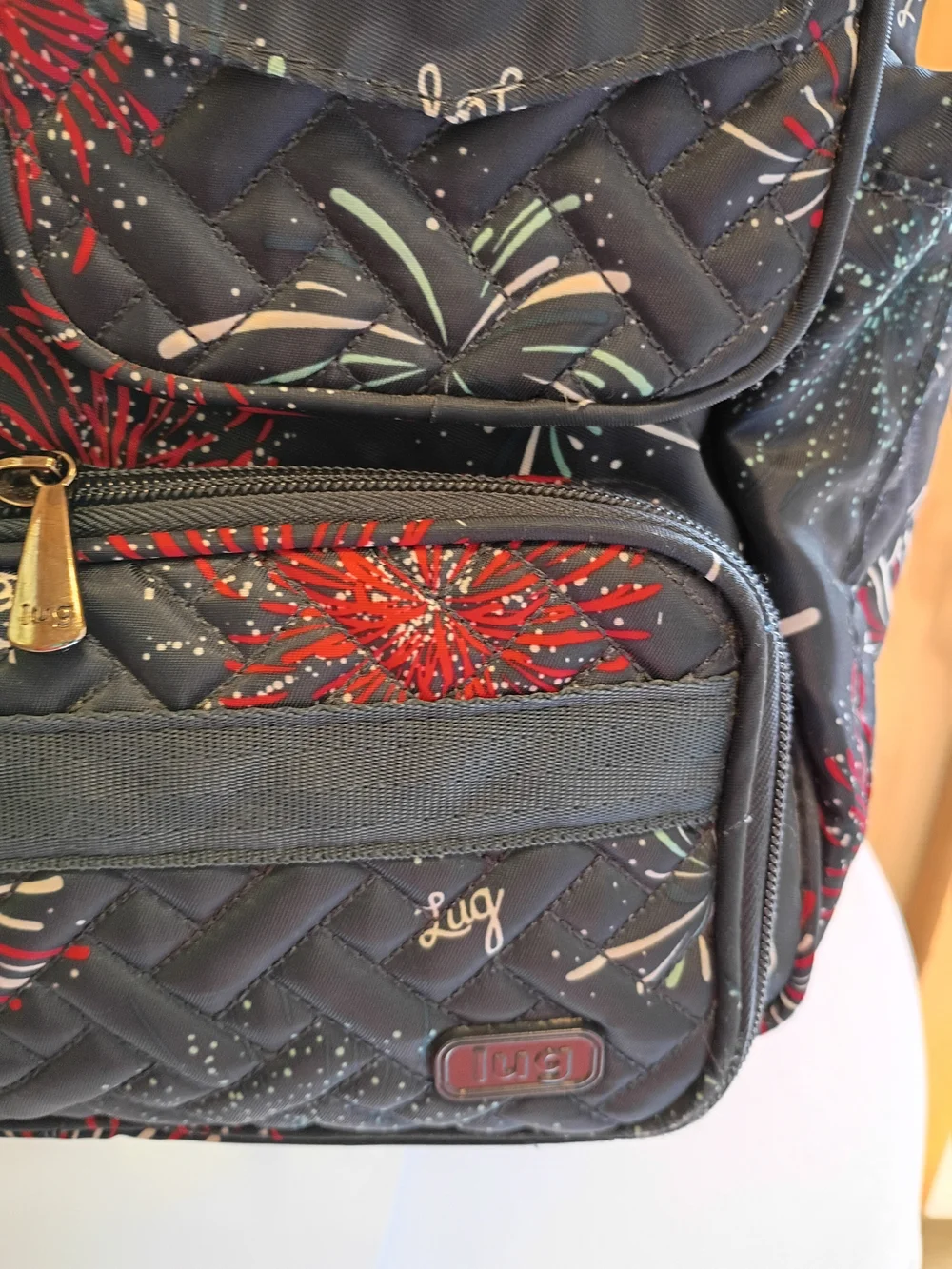 Lug Mini Puddle Jumper Navy Fireworks Convertible Tote Bag with Multiple Pockets